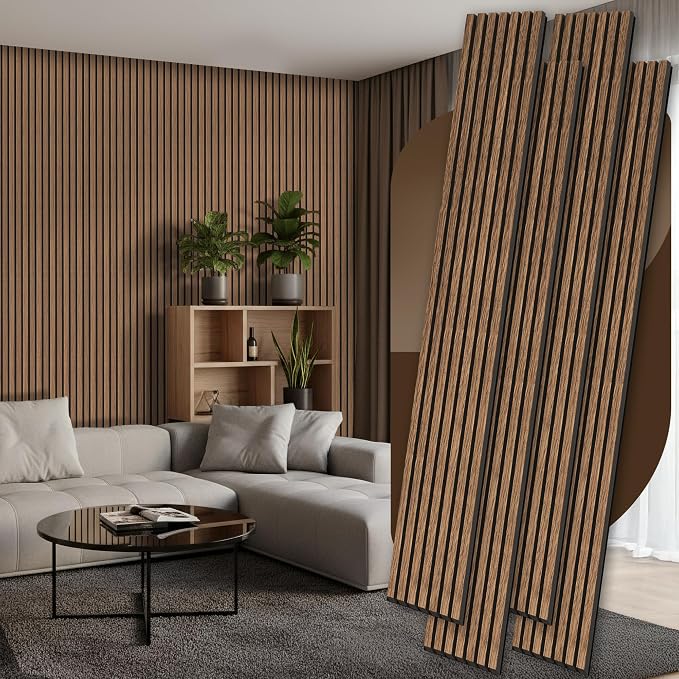 4 Pack Wood Panels for Wall, 106.3" × 11" Wood Slat Acoustic Panels for Wall, Soundproof Panels, 3D Fluted Panels for Interior Wall Decor (Walnut) by Ritollo