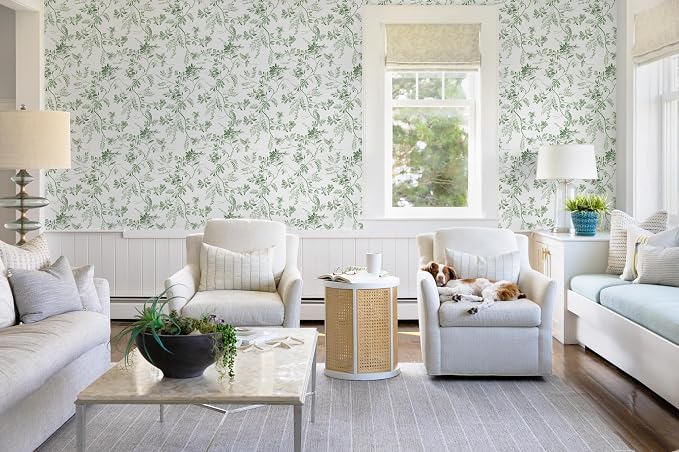 Dimoon 17.3''x393'' Botanical Peel and Stick Wallpaper Green Floral Modern Contact Paper White Bird Wallpaper Removable Renter Friendly Waterproof Embossed Kitchen Bedroom Bathroom Vinyl Roll - Image 6