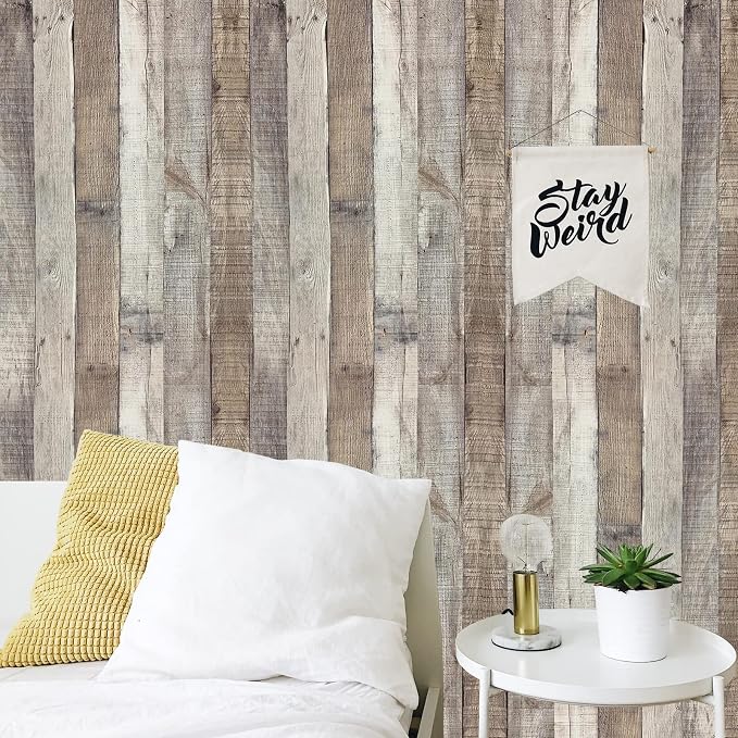Yun-aeon Natural Wood-Grey Contact Paper Peel and Stick Wallpaper | 17.3"x 236"Self Adhesive Removable Vintage Faux Wood Wall Paper Plank Shelf Home Decoration Kitchen Counter Cover - Image 4