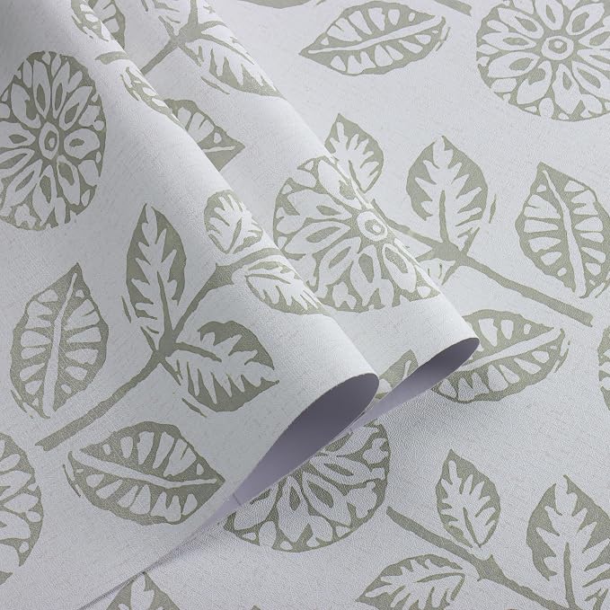 Wudnaye Floral Wallpaper Peel and Stick Boho Contact Paper 17.7in×393.7in | Vintage Floral Peel and Stick Wallpaper Boho Self Adhesive Wall Paper Beige Green Waterproof Removable Wallpaper for Bathroom - Image 9