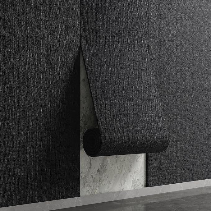 Yutianli 3D Wall Panel Peel and Stick Soundproof Foam Linen Wall Cloth Dark Grey 16.7"x118" Self-Adhesive Decorative Wallpaper Anti-Collision Wall Padding by Yutianli