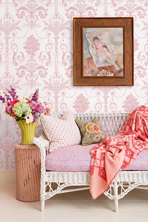 Damask Floral Peel and Stick Wallpaper Boho Pink and White Contact Paper | 17.3" X 394" Pink Damascus Decorative Wallpaper DIY Removable Self Adhesive Wallpaper for Bedroom Cabinets Covering Vinyl - Image 6