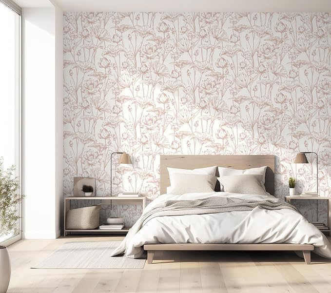 Timeet Floral Peel and Stick Wallpaper White and Pink Vintage Contact Paper 16" x 197" Lotus Self Adhesive Removable Wallpaper for Bedroom Bathroom Waterproof Decoration - Image 9