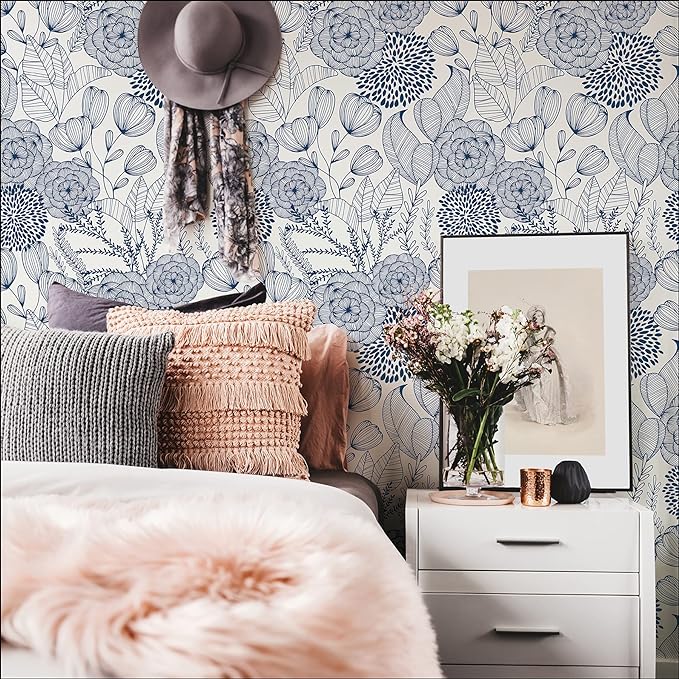 NuWallpaper by WallPops NUS3830 Navy Secret Garden Peel & Stick Wallpaper, Blue - Image 3