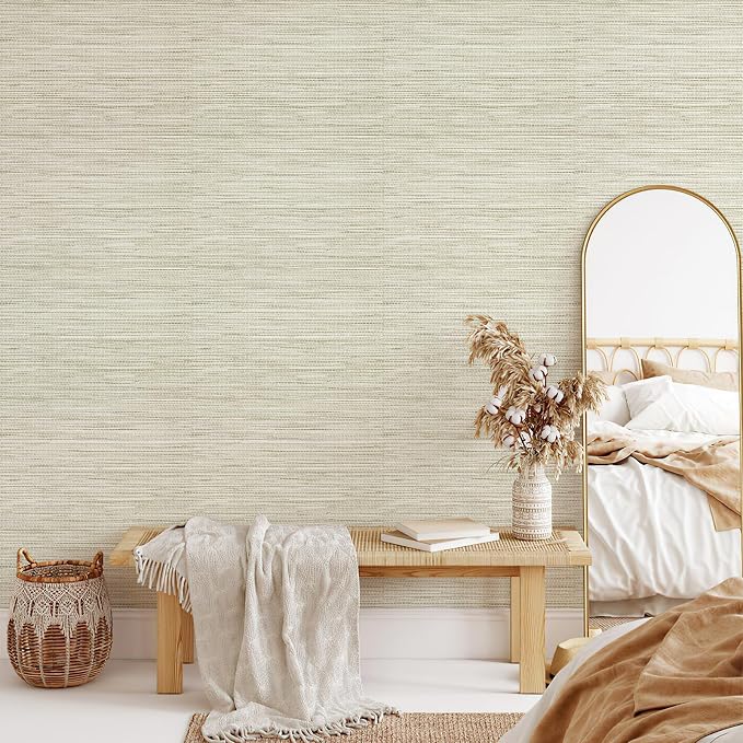 JiffDiff Grasscloth Wallpaper Peel and Stick,17.3"x472" Cream Grassweave Stick on Wallpaper Textured Self Adhesive Wallpaper Contact Paper - Image 4