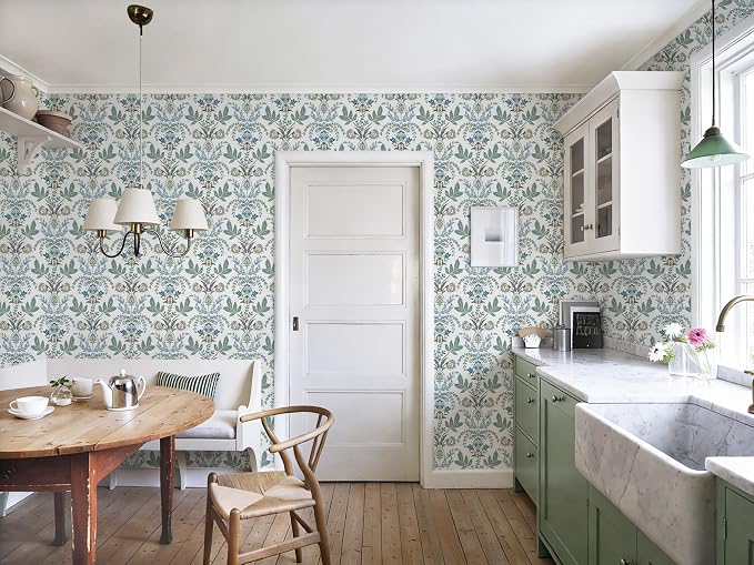 Dimoon Boho Peel and Stick Wallpaper Vintage Damask Floral Contact Paper 394''x17.3'' Sage Green Leaf Botanical Wallpaper Renter Friendly Cottage Core Wall Paper for Bedroom Bathroom Decor Vinyl - Image 8