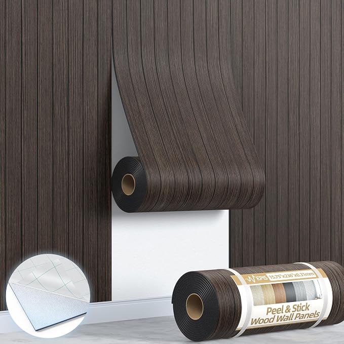 Peel and Stick Wood Slat Wall Panel 3D PVC Faux Smoked Wood Grain Wallpaper | 15.75"x236" Soundproof Wall Panels with Self Adhesive, Wall Coverning for Accent Walls Ceiling Bedroom Bathroom Kitchen Decor by NEPIS