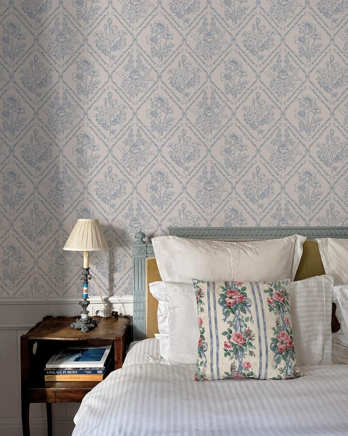 Toduso Peel and Stick Wallpaper Vintage Wall Paper Boho Contact Paper Blue Removable Wallpaper for Kitchen Bathroom Bedroom Floral Waterproof Self Adhesive Vinyl Drawer Decor 17.3"x393.7" - Image 3