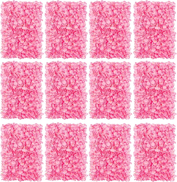 BLOSMON Pink Flower Wall Panel Backdrop Decor, 12 Pcs, 24 x 16 Inch | Hydrangea Artificial Flower Backdrops, for Wedding, Party, Bridal Shower, Hanging Fake Silk Floral Panels for DIY Decor by Blosmon