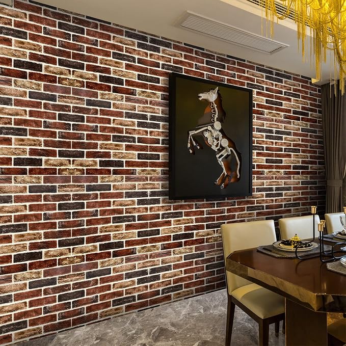 20-Pack 104 Sq.Ft 3D Wall Panels Peel and Stick 3D Faux Brick Wallpaper Peel and Stick Red Brown Faux Stone Wall Panel Foam Brick Self-Adhesive 3D Wallpaper - Image 3