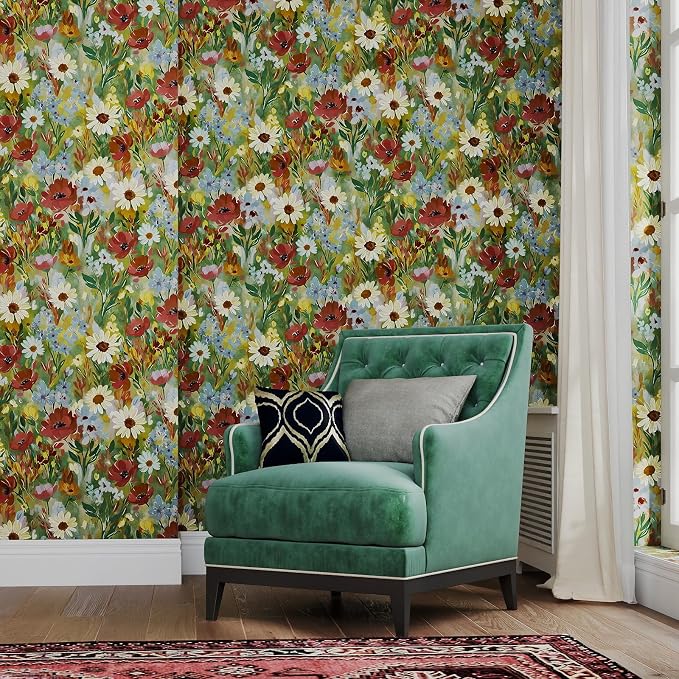 17.7" x 197" Wallpaper Peel and Stick Floral Wall Paper Removable Waterproof Vintage Floral Contact Paper for Bedroom, Bathroom,Bathroom, Home Wall - Image 7