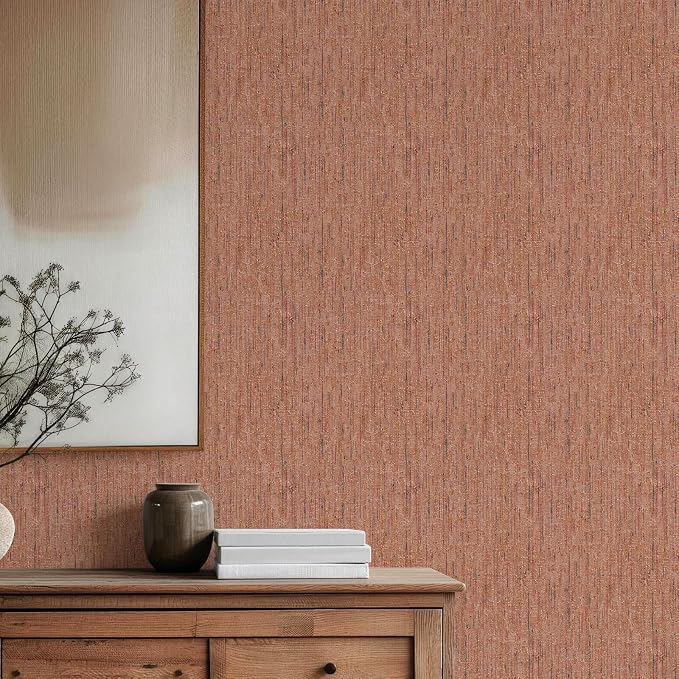 JiffDiff Woven Wallpaper Peel and Stick 17.3" x 400" Colorful Paint Grasscloth Contact Paper Textured Waterproof Self Adhesive Stick on Wallpaper(48 sq. ft Brick Red) - Image 3