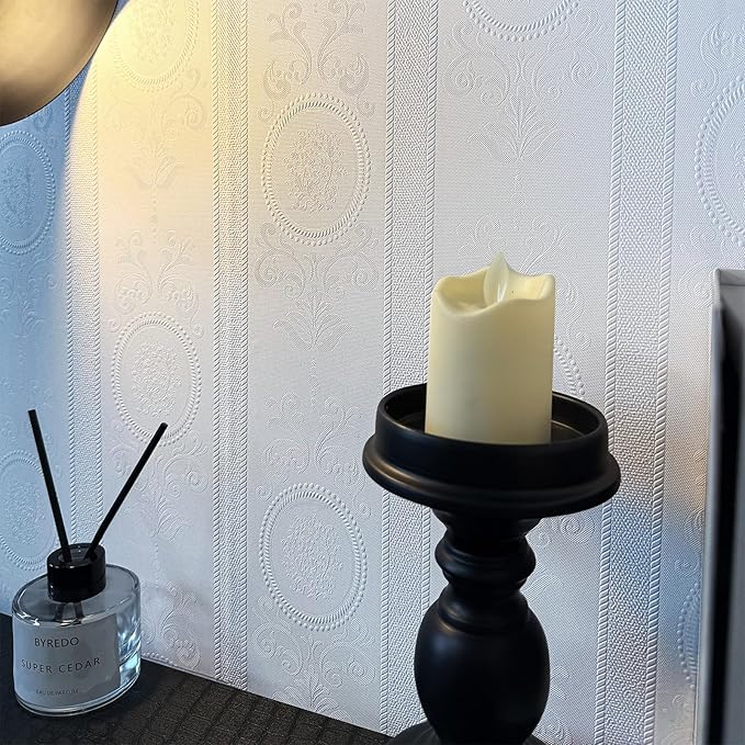 JiffDiff White 3D Embossed Textured Peel Stick Wallpaper 17.3"x800" | Removable Renter Friendly Contact Paper, Waterproof Self Adhesive Wallpaper for Bedroom, Bathroom, Decor,96 sq. - Image 6