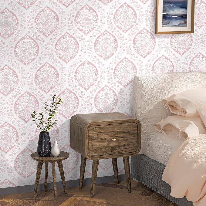 CiCiwind 393.7"×17.3" Boho Peel and Stick Wallpaper Pink Floral Wallpaper Removable Self Adhesive Eco-Friendly Contact Paper Modern for Bathroom Bedroom Farmhouse Eco-Friendly Vinyl Wall Paper by CiCiwind
