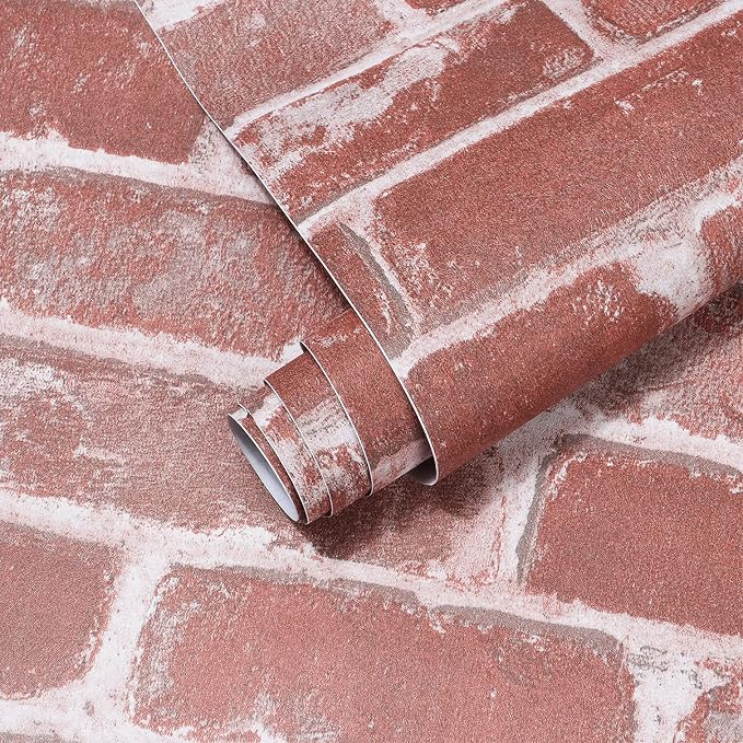 Timeet Red Faux Brick Wallpaper Peel and Stick Wallpaper 17.7" x 78.7" Self AdhesiveWallpaper Brick Wall Paper for Bedroom Christmas Halloween Fireplace Living Room Bathroom Decoration - Image 8