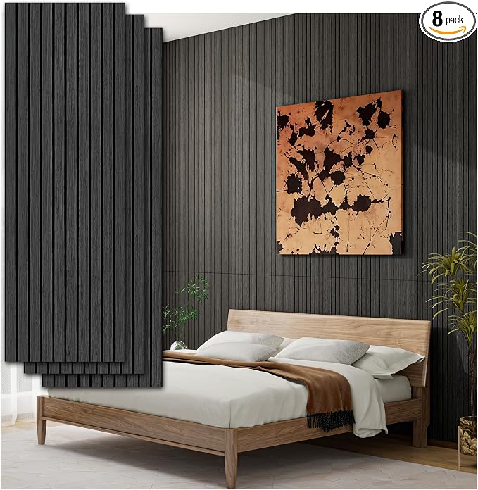 3D Wall Panels Peel and Stick Acoustic Wall Panels Wood Panels for Wall | 8-Pack 43.3*11.8” 3D Wood Slat Sound Absorbing Panels for Home Theater, Office & Bedroom Easy DIY Installation, Black Finish by ARTSLATSLatisakindofart
