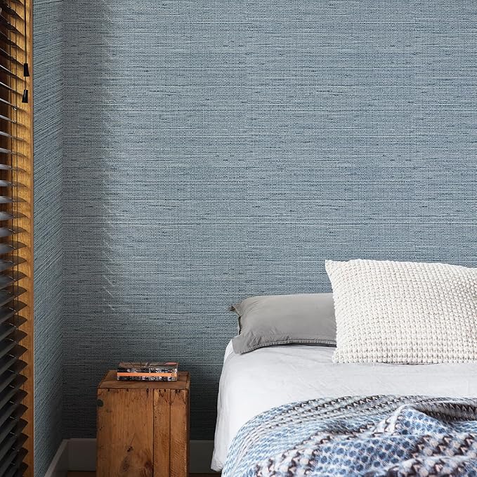 Simon&Siff Grey Blue Textured Grasscloth Peel and Stick Wallpaper 17.7"x394" Faux Grassweave Wallpaper Waterproof Self Adhesive Removable Wallpaper Mural for Home Decor Bedroom Kitchen Cabinet by SimonSiff