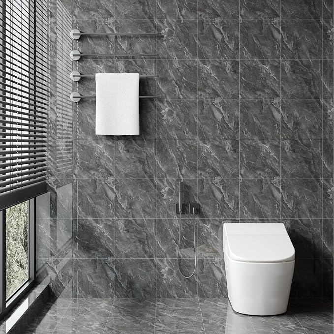 20pcs Dark Gray Marble Peel and Stick Shower Wall Panels | (11.8"x11.8",Total 19.4 Sq.Ft.) Waterproof,Backsplash Tile,Stick on Wall,for Bathroom,Bedroom,Kitchen,Entryway - Image 2
