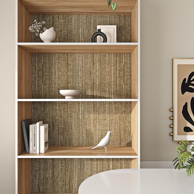 Livelynine 15.8x394 Luxury Gold Textured Wallpaper Peel and Stick Grass Cloth Wallpaper Rolls for Bathroom Kitchen Retro Accent Wall Decor Living Room Modern Removable Vintage Contact Paper for Walls - Image 6