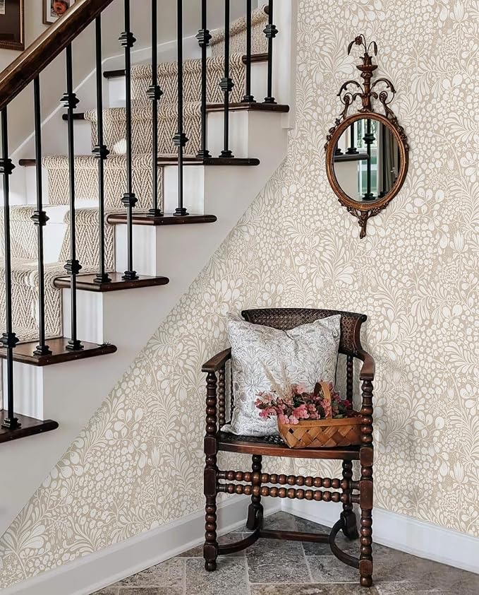 Heroad Peel and Stick Wallpaper Boho Beige Contact Paper 17.3''x393'' Floral Wall Paper Removable Self Adhesive Wallpaper for Cabinet Bedroom Living Room Entryway Walls Bathroom Waterproof Vinyl Roll - Image 3