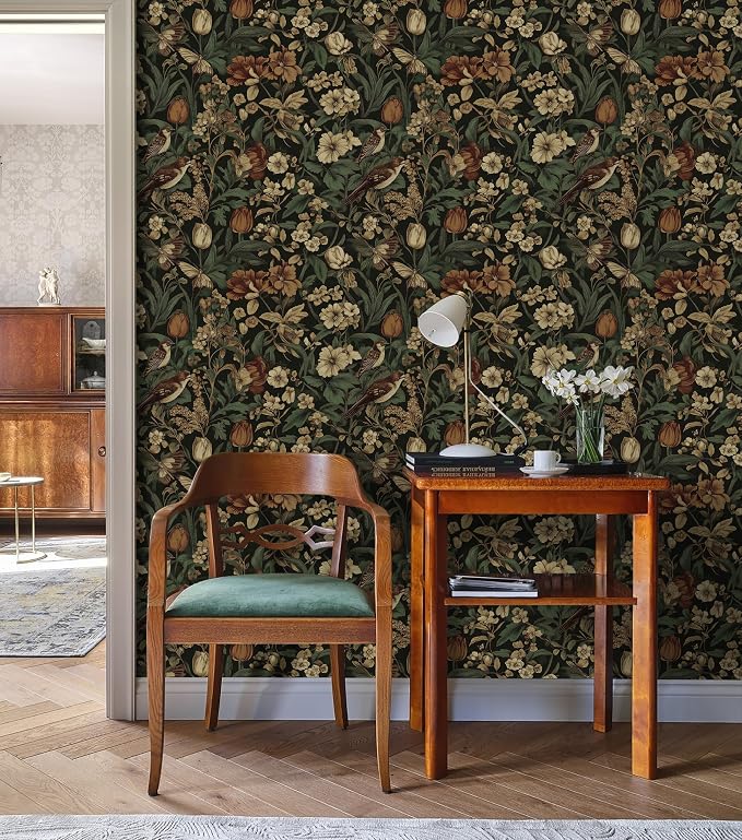 Erfoni Retro Floral and Bird Contact Paper Vintage Peel and Stick Wallpaper | 17.3" x197" Bedroom Decorative Self Adhesive Wallpaper Boho Floral Leaf Removable Wallpaper for Accent Wall Covering - Image 4