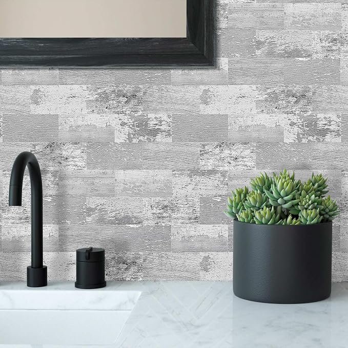DEWOO Peel and Stick Wall Tile Kitchen Backsplash Self Adhesive 10 Sheet | PVC,Rustic,Faux,Wood Look,Country,Farmhouse,13.5" x 11.4" - Image 3