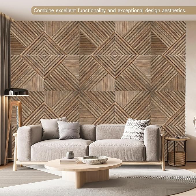 Acoustic Panels,6 Pack,23.6" x 23.6" Sound Panels,Natural Walnut | Peel and Stick Wall Panels,Decorative 3D UV Printing with Wood Print,High-Density 100% Polyester, Art Acoustic Wall Panels - Image 4