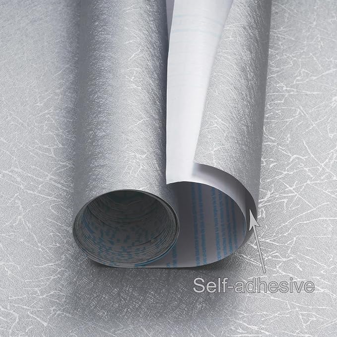 Safiyya 17.3 inch X 118 inch Peel and Stick Wallpaper Silver Grey Silk Wallpaper Textured Removable Wall Paper Self Adhesive Contact Paper for Walls Vinyl Rolls - Image 2