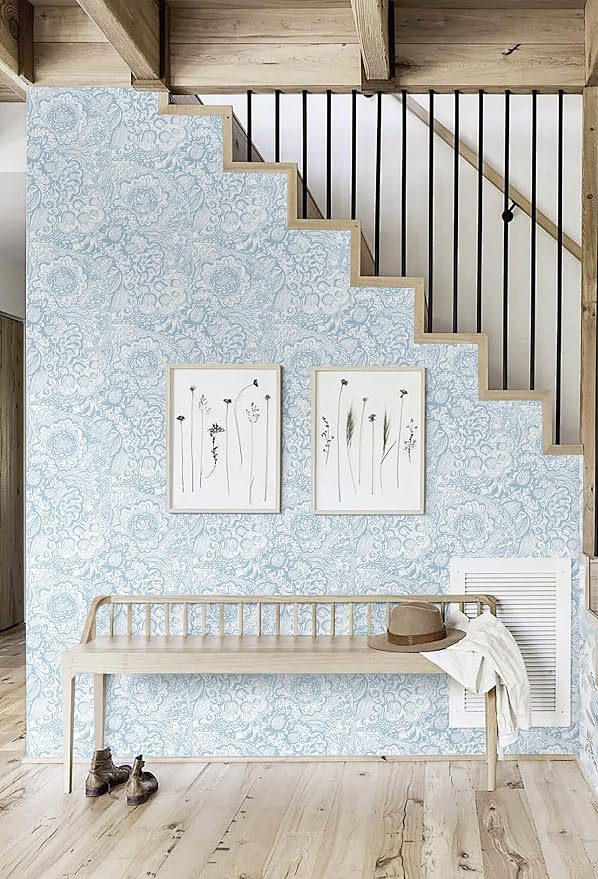 Peel and Stick Wallpaper Boho Blue and White Floral Wallpaper for Bedroom Bathroom Removable Self-adhsive Contact Paper for Cabinets NurseryShelf Liner 17.3" x 118" - Image 4