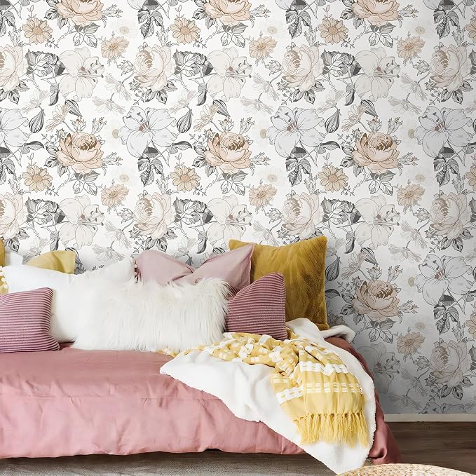 Hopepak 15.5'' x 197'' Floral Wallpaper Peel and Stick Modern for Bedroom Self Adhesive Removable Eco-Friendly Contact Paper Waterproof for Bathroom Living Room Shelf Drawers Decoral Vinyl Roll - Image 7