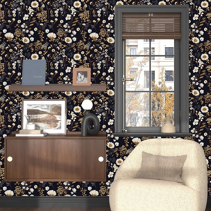 Laatse Dark Floral Gold Leaf Vintage Wallpaper Peel and Stick 17.5''x118'' | Self Adhesive/Removable/Waterproof/Thick Vinyl Contact Paper for Bathroom Bedroom Shelf Cabinet Drawer,Prepasted,Easy Peel - Image 7