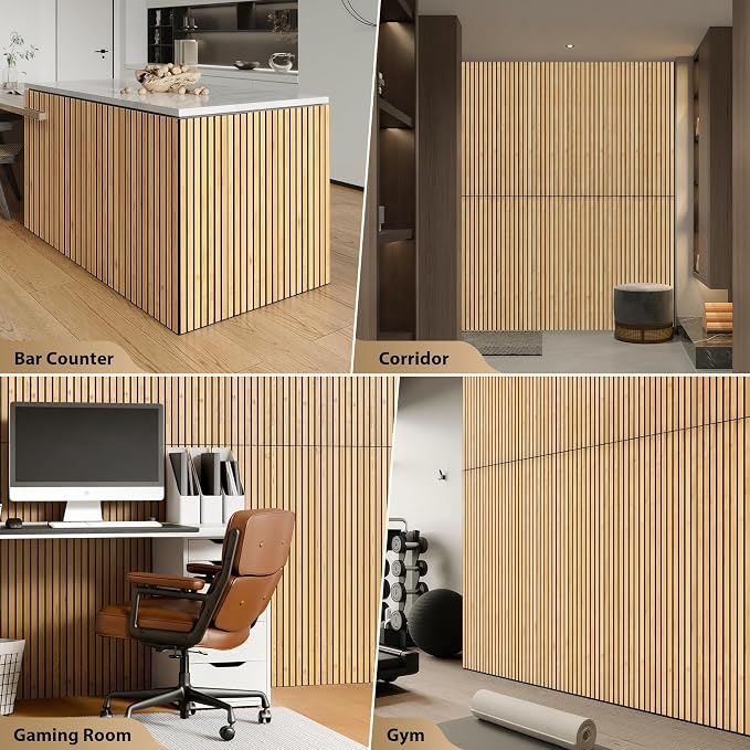 INMOZATA 8 Pack Peel and Stick Acoustic Wood Slat Wall Panels Nature Oak | 3D Fluted Textured, Soundproof Accent Wall Paneling for Interior Wall Decor Fireplace Living Room Bedroom Office, 11.8"x23.6" - Image 7