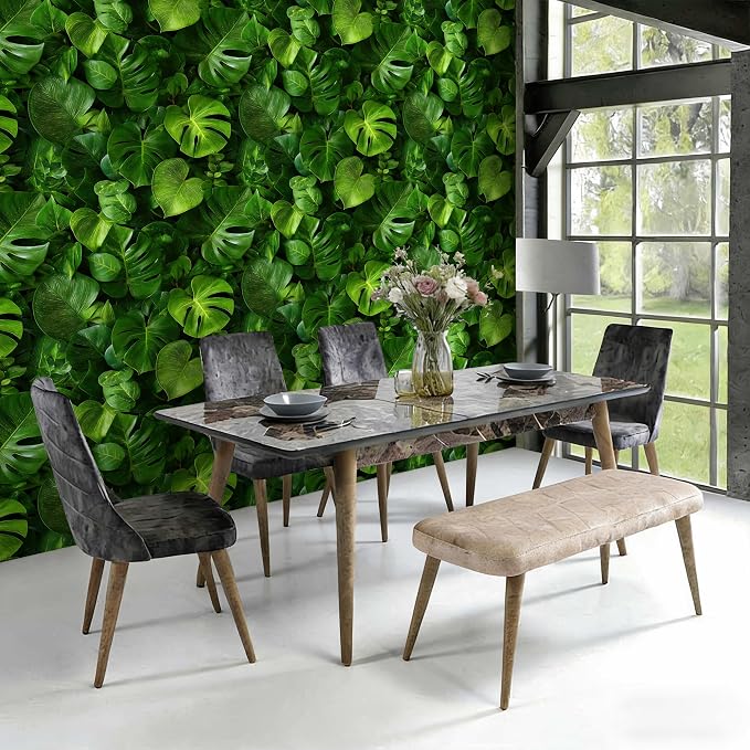 Vintage Tropical Monstera Botanical Peel and Stick Wallpaper | Rich glossy green monstera tropical leaf print, Removable waterproof vinyl wall covering, bedroom accent wall decor - Image 3