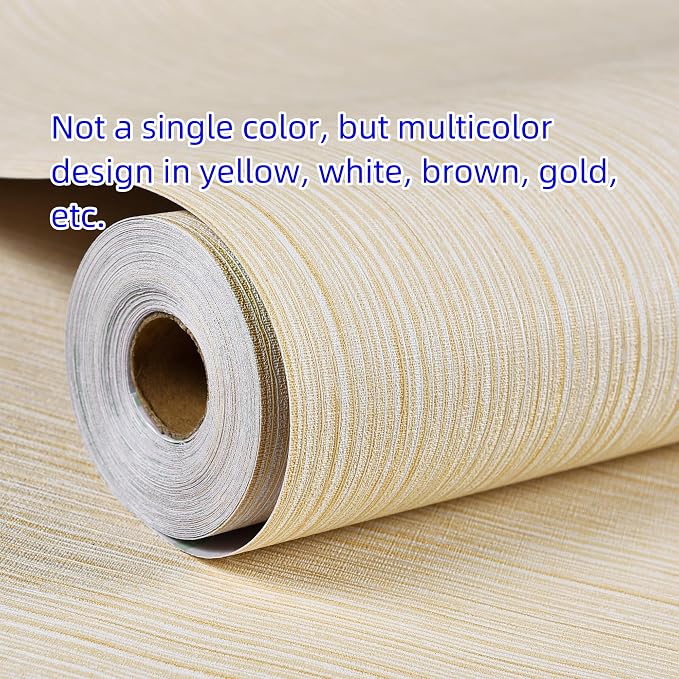 Haimin Grasscloth Wallpaper Textured 24in X 393in Fabric Contact Paper Textured Linen Wall Paper Peel and Stick Self-Adhesive Thick Vinyl Embossed Wallpaper (Yellow) - Image 4