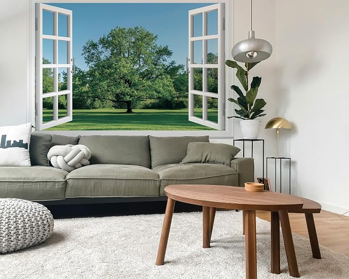 FLFK Fake Window Wall Mural - Grass and Trees Faux Window Wall Decal for Wall Decor, Peel and Stick Wall Sticker,80"x60",Set of 5 Sheets - Image 5