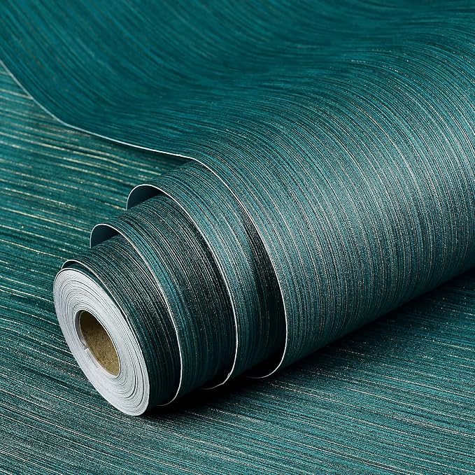 Haimin Grasscloth Wallpaper Textured 24inx393in Fabric Contact Paper | Green Wall Paper Textured Linen Wallpaper Peel and Stick Self-Adhesive Teal Thick Vinyl Embossed Film (Green) - Image 6