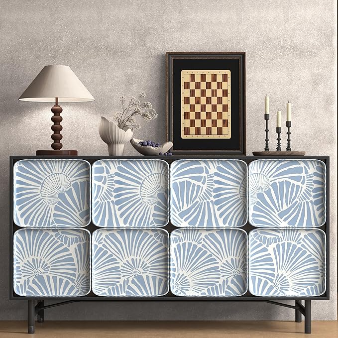 Theper White and Blue Wallpaper Peel and Stick Wallpaper Modern 17.3"×197" | Boho Wall Paper Self Adhesive Removable Wallpapers for Bedroom Blue Contact Paper for Cabinets Drawers Shelf Home Decor Vinyl - Image 5
