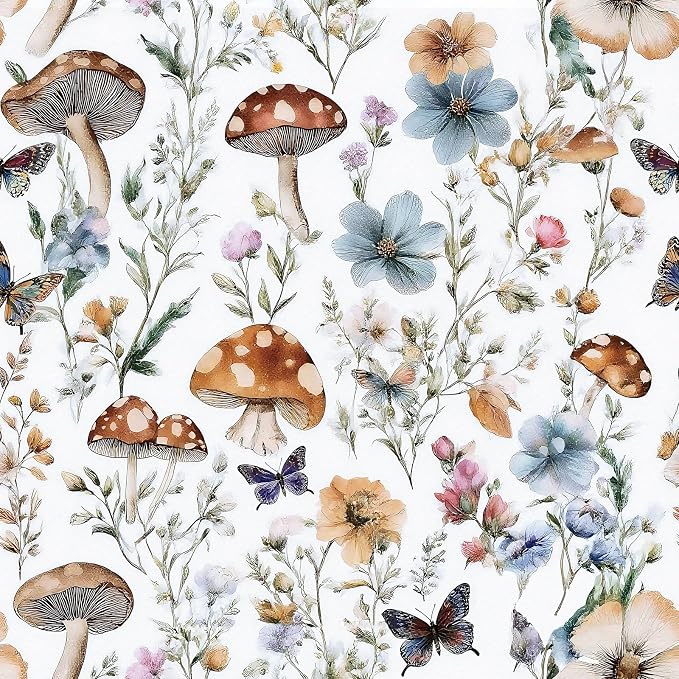 Froluya Mushroom Wallpaper Peel and Stick Boho Contact Paper 16.9" x 118.1" | Vintage Floral Self Adhesive Wallpaper Mushroom Removable Waterproof Contact Paper Peel and Stick for Cabinet Bathroom Vinyl by Froluya
