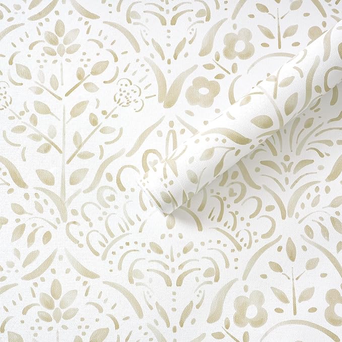 Dimoon Watercolor Floral Peel and Stick Wallpaper Beige Brown Contact Paper Vintage Damask Wall Paper 394''x17.3'' Textured Removable Stick On Wallpaper for Bedroom Bathroom Kitchen Decor Vinyl by DIYYOURMOON