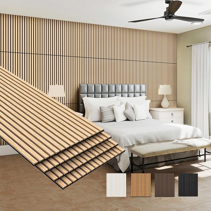 MISSDAY Wood Slat Acoustic Wall Panels, 4 Packs 47.2" x 23.6" Oak Soundproof Panel For Interior Wall Decor Noise Absorbing-3D Textured Wooden Panel Sound-Absorbing for Home, Office, Studio by MISSDAY