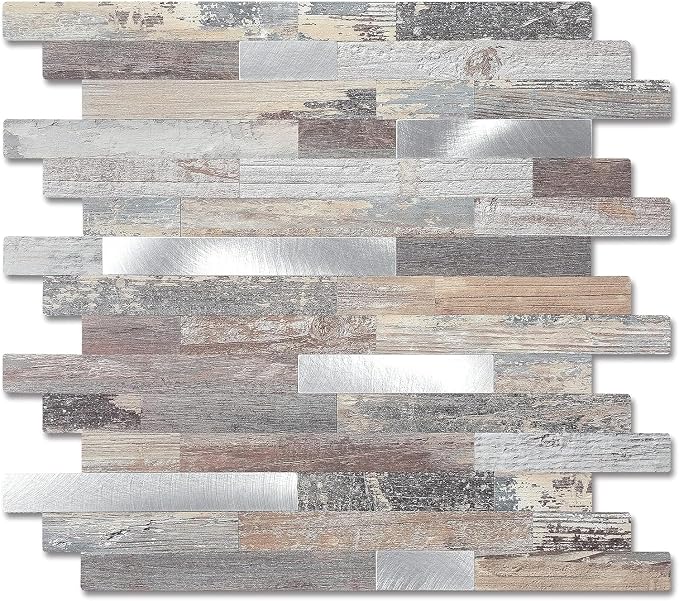 Yipscazo 2026 New Upgrade Peel and Stick Wood Metal Tile Backsplash, Stick on Tiles for Backsplash Kitchen, Bathroom (20 Sheets, Light Wood) by Yipscazo