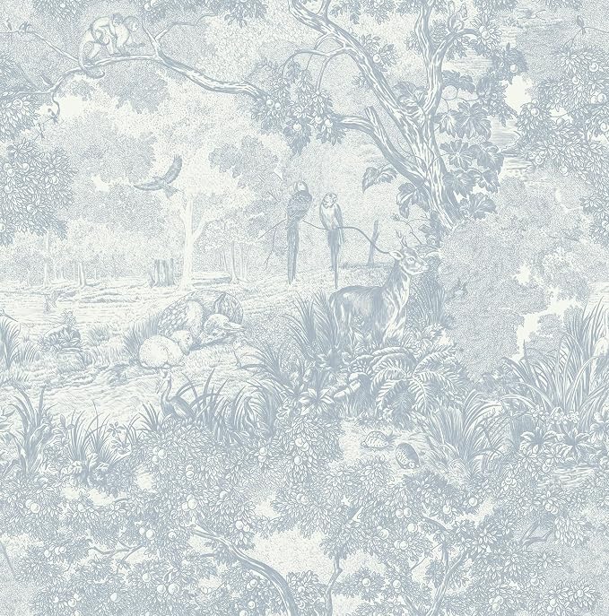 Ismoon Vintage Wallpaper Peel and Stick Blue Neutral Wallpaper 17.3in x16.4ft Forest Animals Contact Paper for Bedroom Thicken Waterproof Self-Adhesive Wall Paper Removable Renter Friendly Vinyl by Ismoon