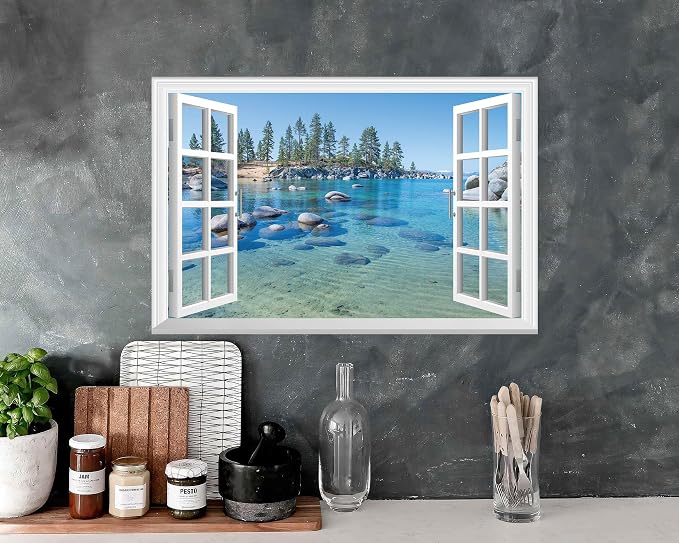 FLFK Fake Window Wall Sticker - A Clear Blue Lake Faux Window Wall Mural for Wall Decor, Stick and Peel Wall Decals,24"x16" - Image 3
