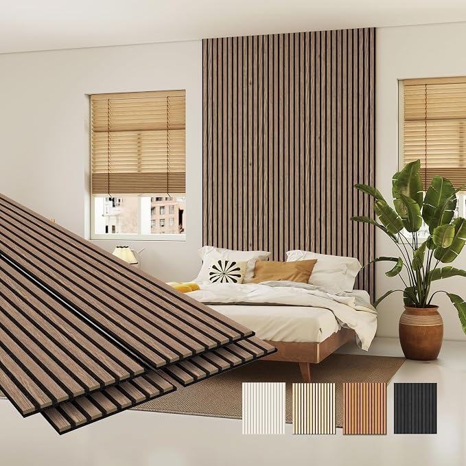 MISSDAY Wood Slat Acoustic Wall Panels, 4 Packs 94.5" x 12.6" Walnut Soundproof Panel For Interior Wall Decor Noise Absorbing-3D Textured Wooden Panel Sound-Absorbing for Home, Office, Studio by MISSDAY