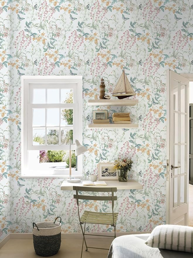 Dimoon 385"x17.3" Floral Wallpaper Peel and Stick Wallpaper Blue reen Boho Contact Paper Botanical Wildflower Morden Cottage Renter riendly Bathroom Boho Flower Kitchen Self dhesive Vinyl Roll - Image 8