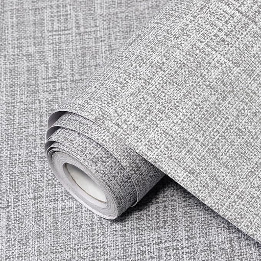 Grey Grasscloth Peel and Stick Wallpaper 17.3"x160" Faux Linen Textured Contact Paper Removable Self Adhesive Vinyl Wallpaper for Bedroom Bathroom Kitchen Cabinets by Uooar
