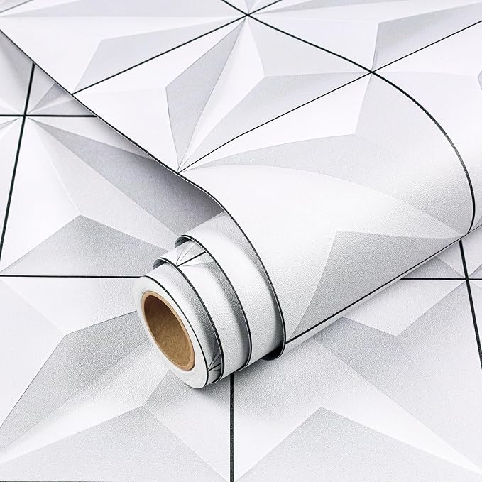 YENHOME Modern White 3D Geometric Peel and Stick Wallpaper 17.5"X118" Embossed Self-Adhesive Wall Panels Tear-Resistant Removable Vinyl for Living Room, Bathroom, Cabinet Renter Friendly Decor - Image 9
