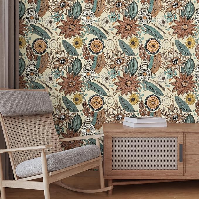 Laatse Boho Wallpaper Peel and Stick 17.5"x393",Beige Brown Contact Paper | Self Adhesive/Removable/Waterproof/Thick Vinyl Wall Paper for Bathroom Bedroom Shelf Cabinet Drawer,Prepasted,Easy Peel - Image 5