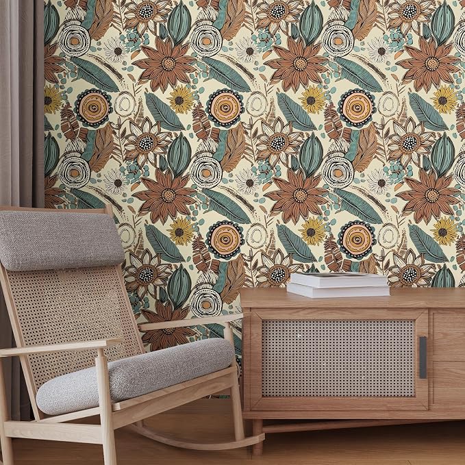 Laatse Boho Wallpaper Peel and Stick 17.5"x118",Beige Brown Contact Paper | Self Adhesive/Removable/Waterproof/Thick Vinyl Wall Paper for Bathroom Bedroom Shelf Cabinet Drawer,Prepasted,Easy Peel - Image 6