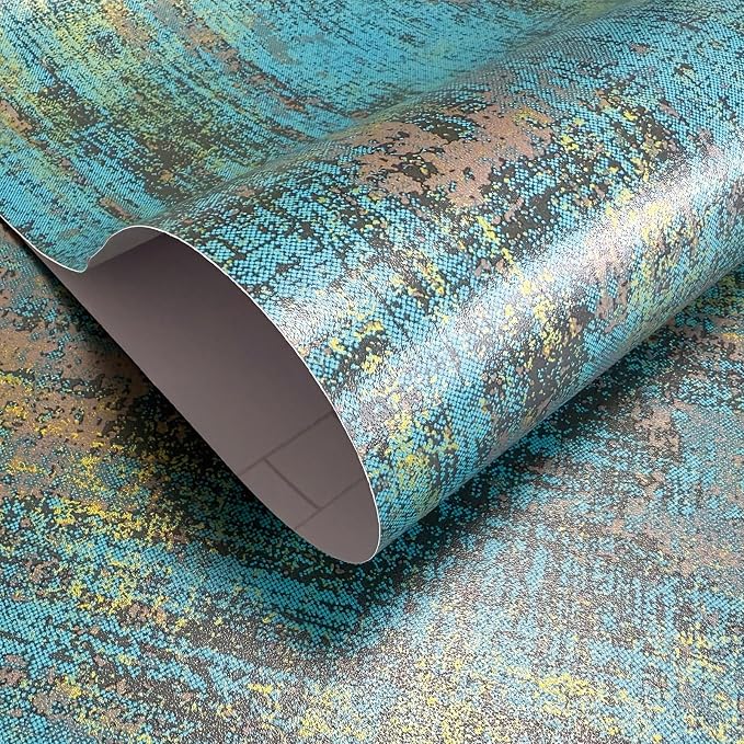 JiffDiff Vintage Metallic Peel and Stick Wallpaper Industrial Metallic Concrete Wall Paper Modern Stick on Wallpaper Self Adhesive Contact Paper(17.3" x 1200" Blue Gold) - Image 7